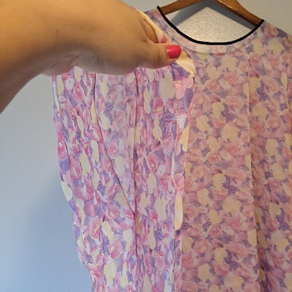 Tamsy Semi Sheer Floral Women Pullover Blouse Kimono One Size Usa Germany - Picture 3 of 10